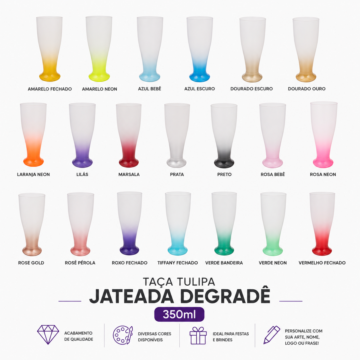 Taça Tulipa Jateada Degradê Personalizada
