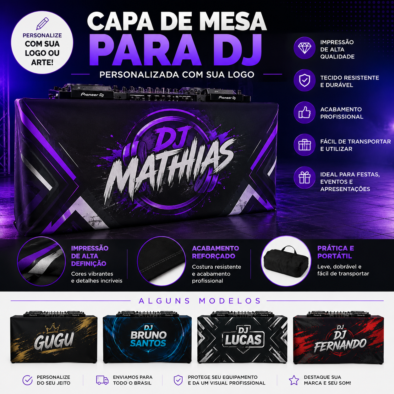 Capa de Mesa para DJ Personalizada com Sua Logo