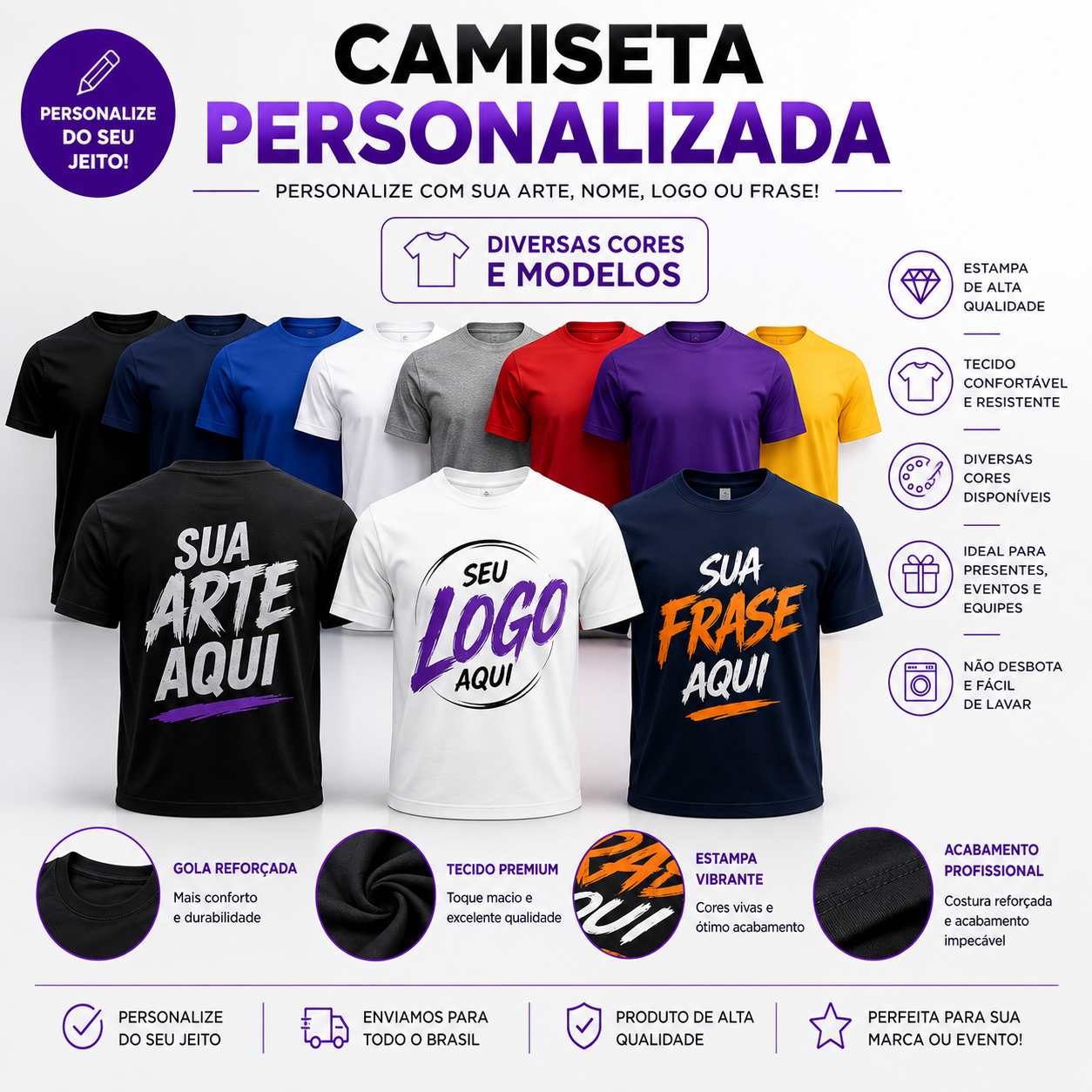Camiseta Personalizada com Sua Logo, Arte ou Frase